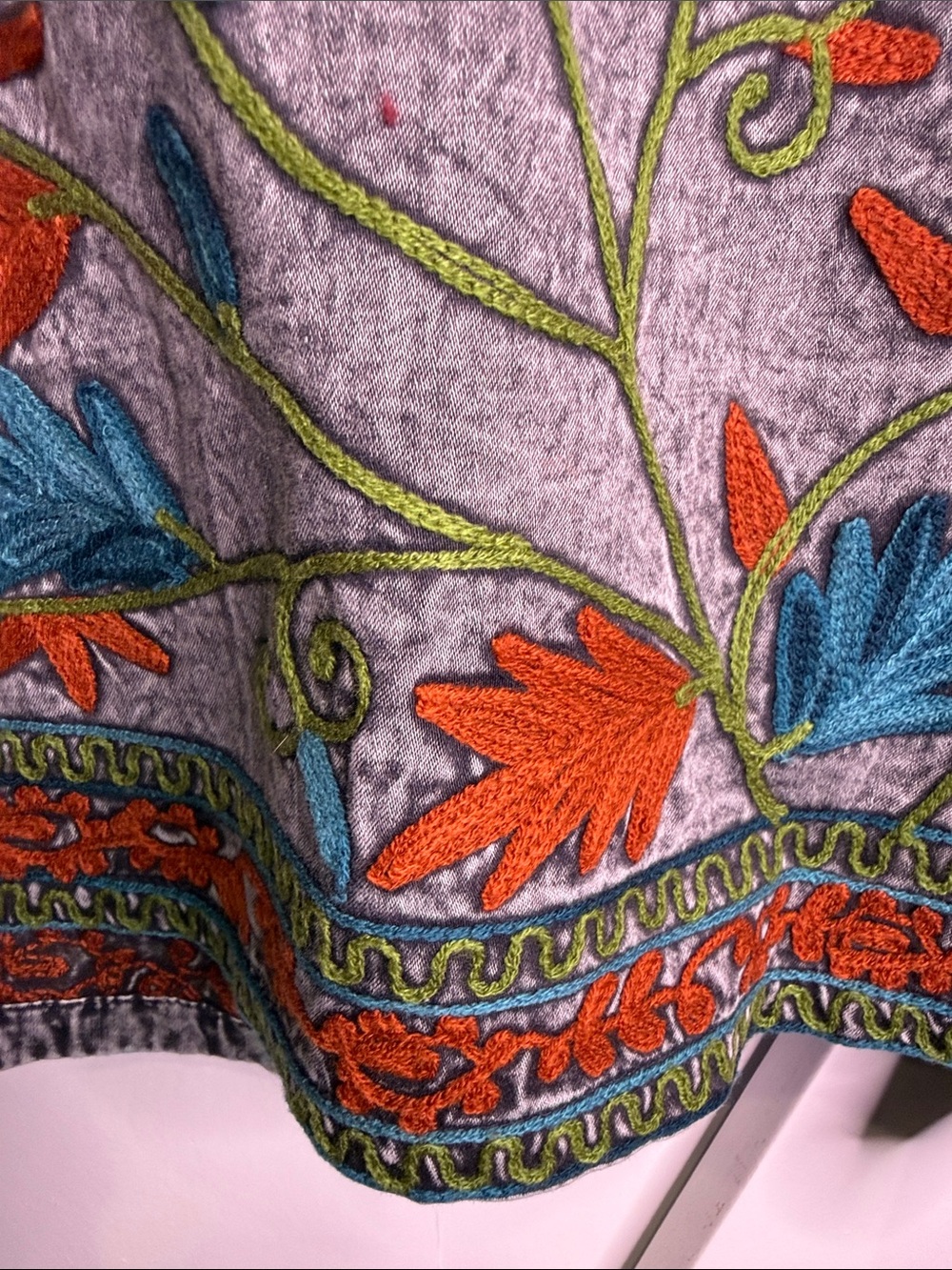 Preloved🧡Embroidered Floral Open Cardigan — Gray with Orange & Teal - Picture 7 of 7